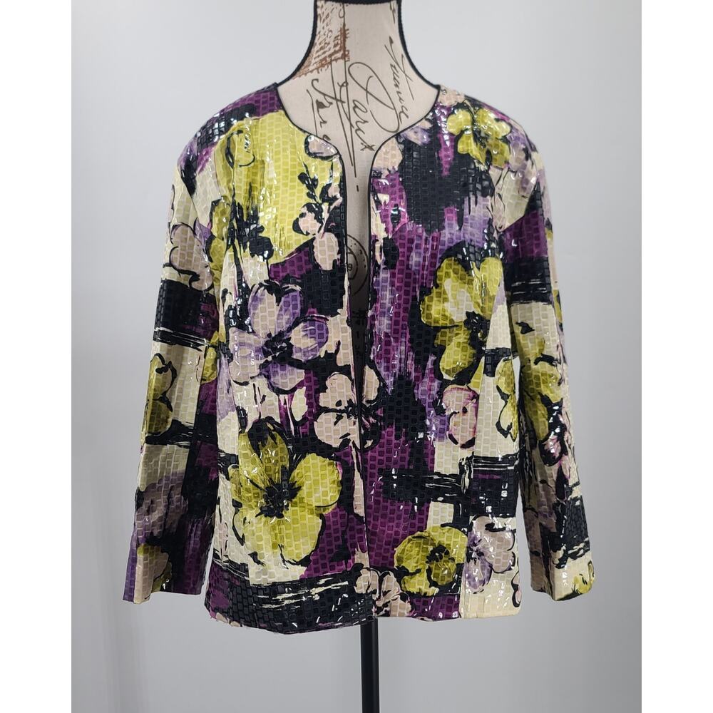Peck & Peck ladies open front formal jacket Dopamine Glam Shimmer Art Teacher